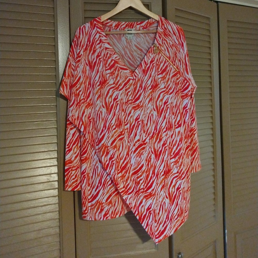 ANNE KLEIN LONG SLEEVE BLOUSE WITH ZIPPER